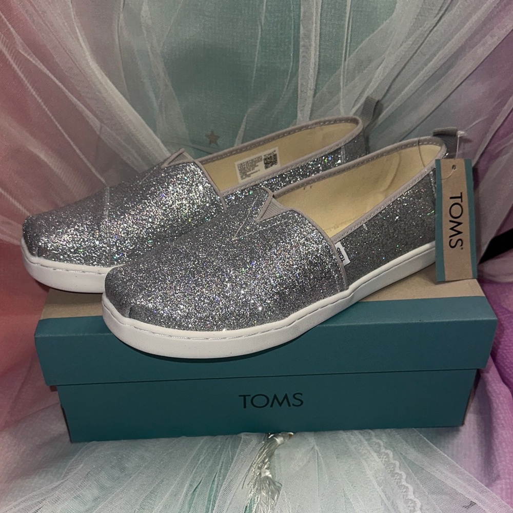 TOMS Shimmering Silver Slip-Ons